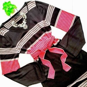 Prana Sydney Bell Sleeve Black Knit Striped Sweater Dress Size XS Extra Small